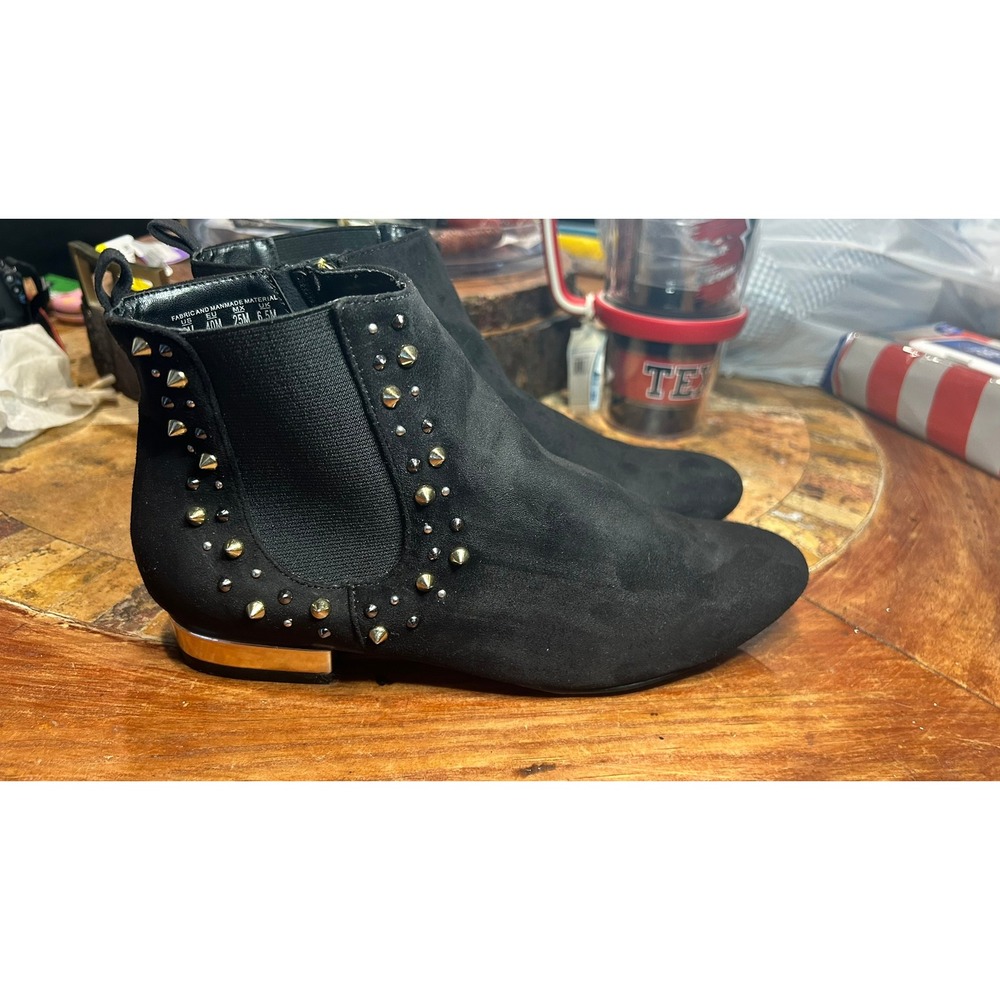 Kardashian Kollection Wanka Black Studded Ankle Boots Gold Heel 8M